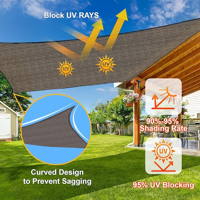 SUNLAX Sun Shade Sail 11' x 22' Brown Rectangle Canopy Sail Shade Cover UV Block Permeable Sunshade Outdoor for Patio Backyard Deck Pergola (We Make Custom Size)