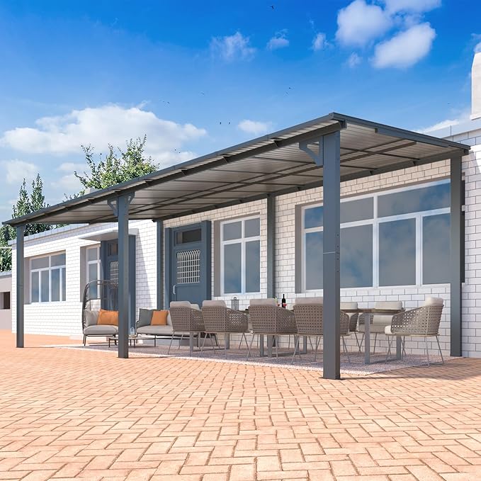 AECOJOY 20' x 10' Outdoo Gazebo Pergola for Patio, Large Wall-Mounted Pergolas and Gazebos Clearance Hard Top 10x20 Lean to Metal Gazebo Shelter Patio Roof, Heavy Duty Awnings for Backyard, Decks