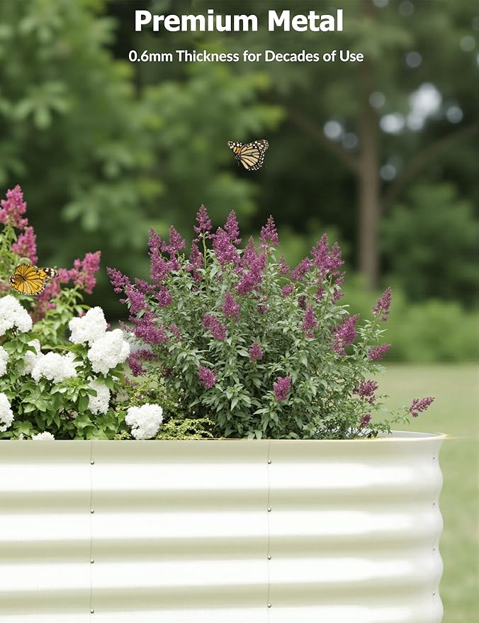 GarveeLife 6x3x2 ft Galvanized Raised Garden Bed - 24“ Tall Metal Planter Box for Vegetables, Flowers, Herbs, Rust-Resistant Outdoor Garden Box, Easy Assembly Raised Beds for Gardening, Beige