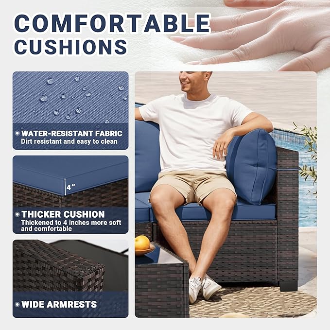 LEVELEVE 7 Pieces Outdoor Patio Furniture Sets,Rattan Conversation Sectional Set,Manual Weaving Wicker Patio Sofa with Tea Table