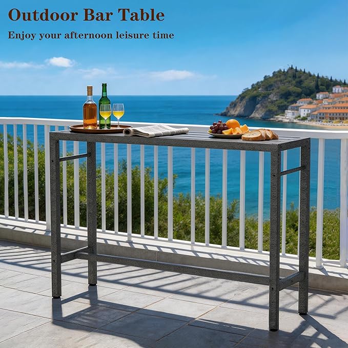 Outdoor Patio Bar Table, 55" Rectangular Counter High Top Table,Metal Pub Height Bistro Deske for Balcony, Backyard, Porch, Deck,Garden, Poolside