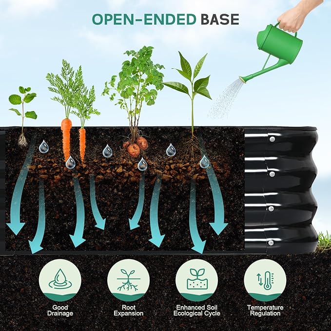 5 in 1 Galvanized Raised Garden Bed - 8x3x1ft (2Packs) Modular Planter Box Outdoor | Metal Raised Bed Kit with Bracing Rods for Gardening Vegetables Flowers Fruits Herbs (Dark Grey)