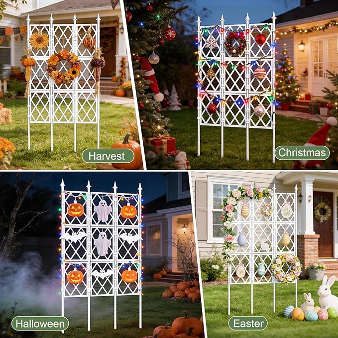 5.25FT Garden Trellis for Climbing Plants Outdoor,White Iron Pipe Support Fence,Metal Wall Lattice Climbing Frame for Potted Plants Indoor for Ivy Vines Vegetable Flower, Patio, Lawn, Yard, Backyard