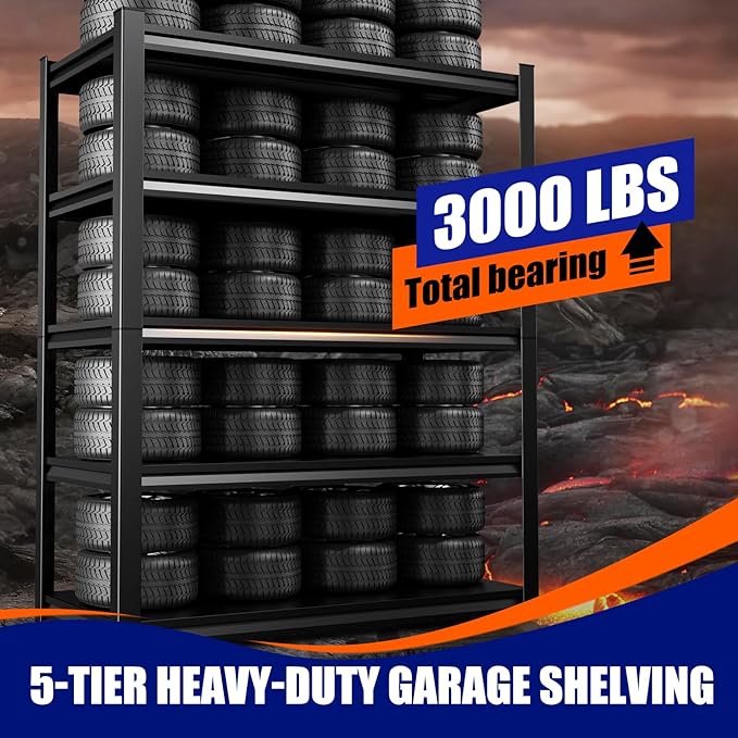 71"H-35"W Garage Shelving Heavy Duty Storage Shelves, Metal Adjustable Shelving Unit, Utility Garage Organizer Shelf for Basement, Pantry, Kitchen, Warehouse,15.7"D x 35.4"W x 71.2"H, Black