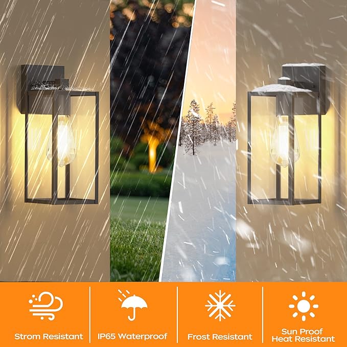 WIHTU 13in Outdoor Light Fixture Wall Mount, LED Exterior Lighting fixtures for Outside, Front Porch Lights, Waterproof Wall Sconce Lantern Lamp, Black Coach Lights for House, Patio, Garage, Doorway