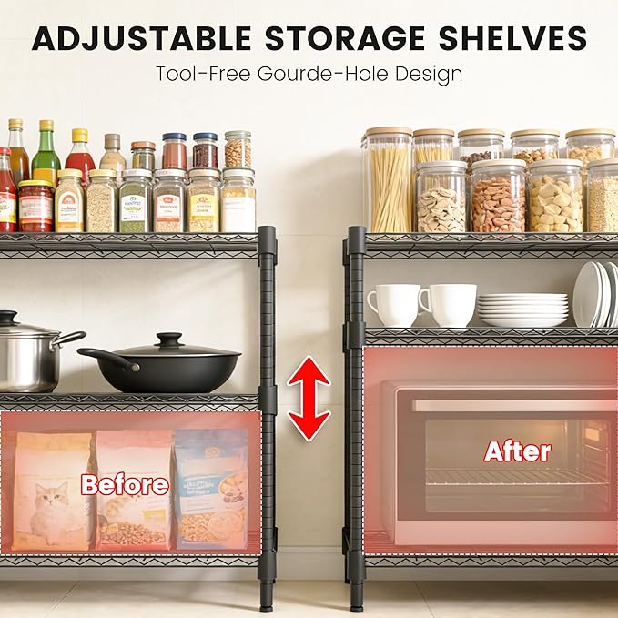 Xcity Storage Shelves, 3 Tier Heavy Duty Metal Shelving Unit, 1200 LBS Capacity Adjustable Steel Wire Shelf Organizer for Pantry, Kitchen, Garage, 14" D x 36" W x 36" H, Black