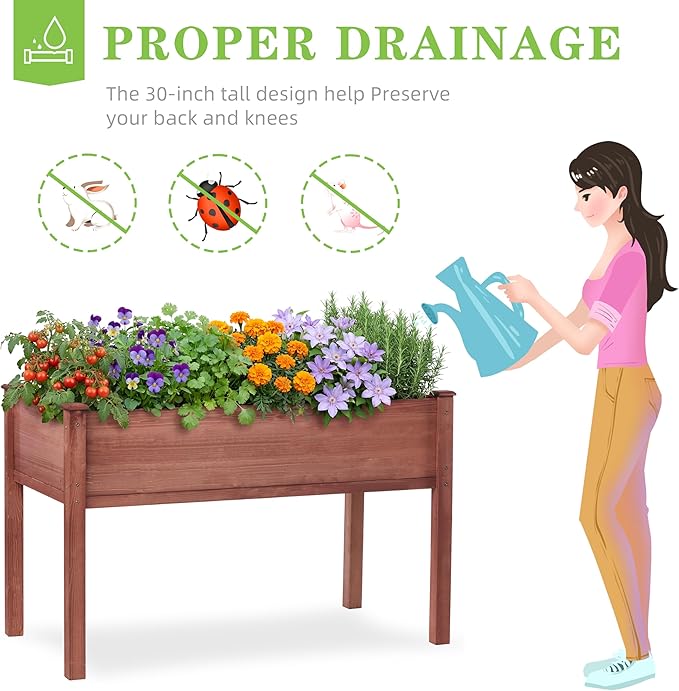 Raised Garden Bed with Legs, 48x24x30'', Outdoor Wood Elevated Planter Box, Thick Legs, w/Liner