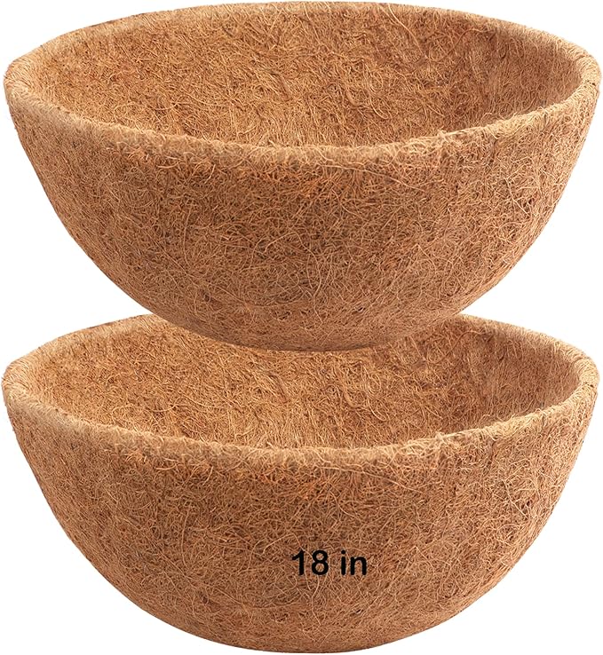 Y&M 2pcs 18“ Round Coconut Fiber Liner, 18'' Coco Liner Pre-Formed Replacement for Wall Hanging Planter Basket