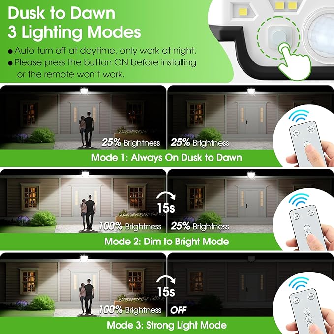 Solar Lights Outdoor Waterproof, 186 Bright LEDs Dusk to Dawn Motion Security Flood Lights with Remote for Outside, Garage,Yard,Patio, 4 Pack