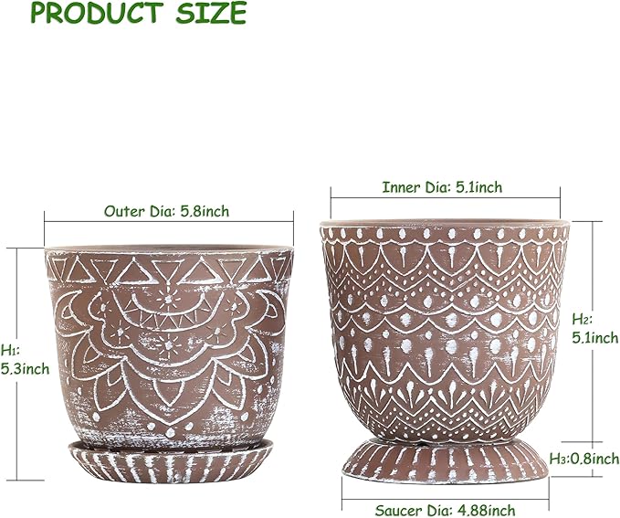 Gepege Ceramic Planter, 6 Inch Plant Pot with Drainage Holes and Saucers for Indoor Plants, Birthday for Women Mom