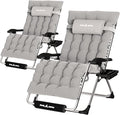 UDPATIO Oversized Zero Gravity Chair Set of 2, 33In XXL Patio Reclining Chair with Cushion, Outdoor Folding Recliner with Pillows|Cup Holder|Foot Rest|Padded Headrest, Grey, Support 500LB