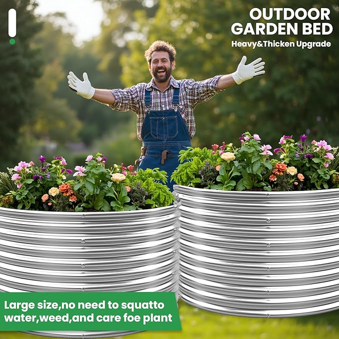 4 Pack Tall 2x2x1.5FT Round Raised Beds for Gardening, Corrugated Galvanized Steel Raised Garden Bed, Outdoor Metal Above Ground Garden Bed for Vegetables and Flowers