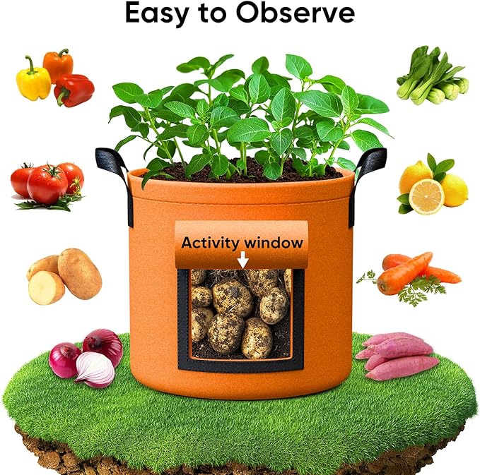 7 Gallon Potato Grow Bags - 6 Pack 350g Heavy Duty Thick Aeration Nonwoven Fabric Pots with Handles, Potatoes Grow Bags 7 Gal with Flap, Garden Bags for Growing Potatoes Plant Vegetables Flower