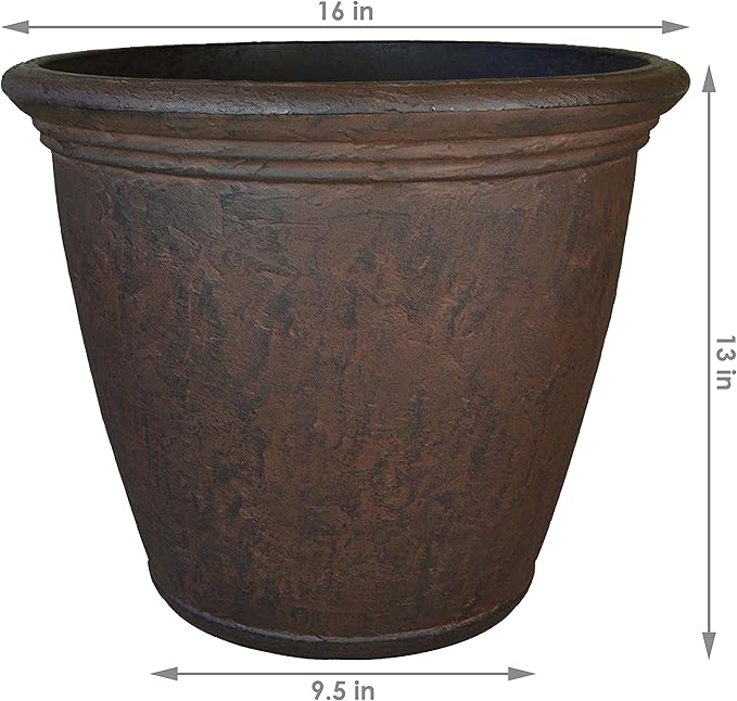 Sunnydaze 15.25-Inch Anjelica Large Plastic Pot for Plants - Outdoor Double-Walled Large Plastic Planter with Drillable Drainage Holes - Rust