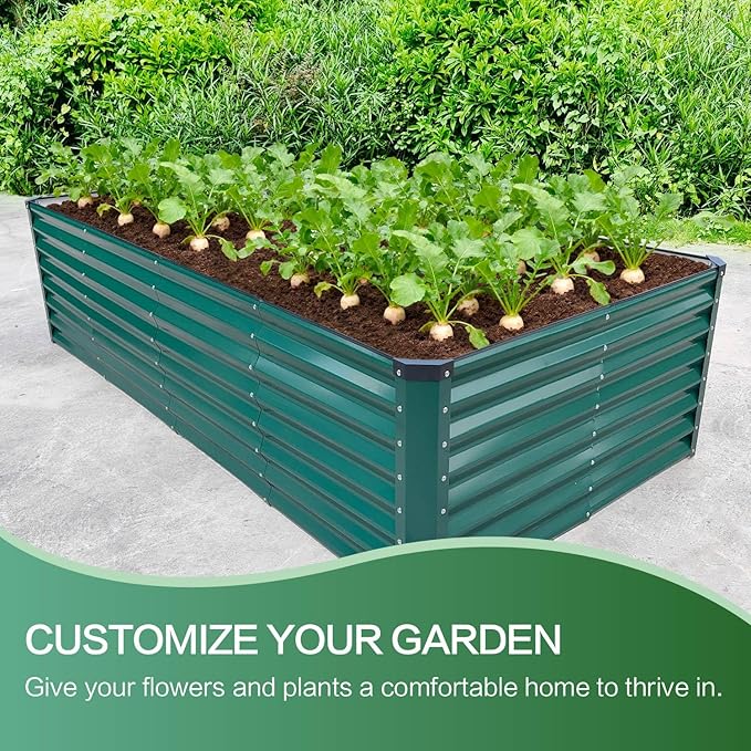 GARDMAX 8x4x2FT Galvanized Raised Garden Bed Kit, Metal Planter Boxes Outdoor with Easy Assembly, Large Garden Bed for Vegetables, Fruits, Flower, Herbs Rectangle Dark Green