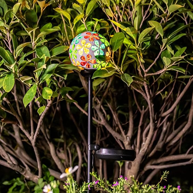 VCUTEKA Solar Garden Lights - Mosaic Solar Lights Outdoor Decor Pathway Light Waterpoof LED Stake Light for Landscape Lawn Patio Yard Decoration (Multicolor) 1 Pack
