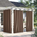 NICETOWN 2 Panels Outdoor Curtains for Patio Waterproof & Windproof, Thermal Insulated Top & Bottom Grommet & Back Tab Light Block Outdoor Drapes with Bouns Rope for Fixed, Tan, W66 x L90