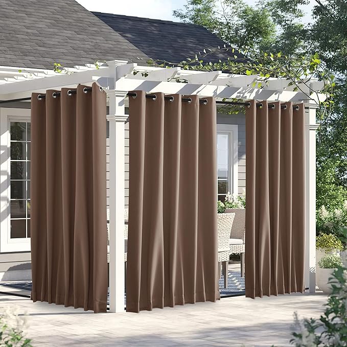 NICETOWN 2 Panels Outdoor Curtains for Patio Waterproof & Windproof, Thermal Insulated Top & Bottom Grommet & Back Tab Light Block Outdoor Drapes with Bouns Rope for Fixed, Tan, W66 x L90