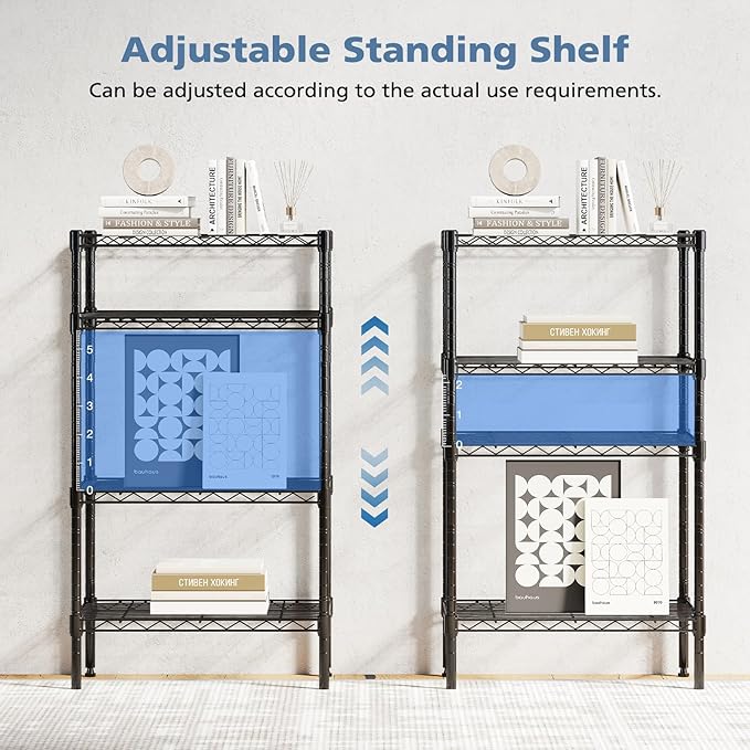 DUMOS 4-Tier Metal Wire Storage Shelves, Adjustable Standing Storage Rack Shelf, Heavy Duty Steel Shelving Unit Organizers for Kitchen Bathroom Pantry Garage, 23.3" W×13.4" D×47" H, Black