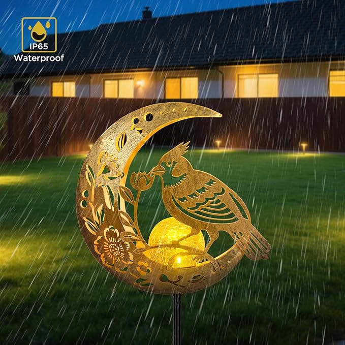 Solar Phoenix Bird Lights Outdoor - Moon & Mythical Bird Garden Stake Lights, Handcrafted Solar Powered Decor for Patio/Yard/Pathway, Weatherproof Landscape Lighting for Holidays & Special Occasions