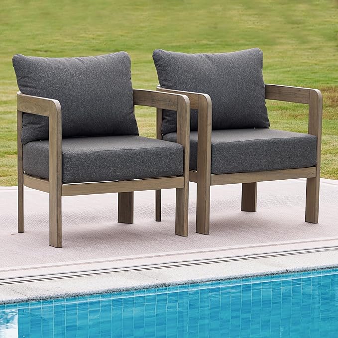 Outdoor Furniture Set, 2Pcs Patio Armchairs, Metal Modern Outside Furniture with 6'' Thick Cushions, Outdoor Conversation Set Balcony Chairs for Backyard, Porch,Deck, Grey