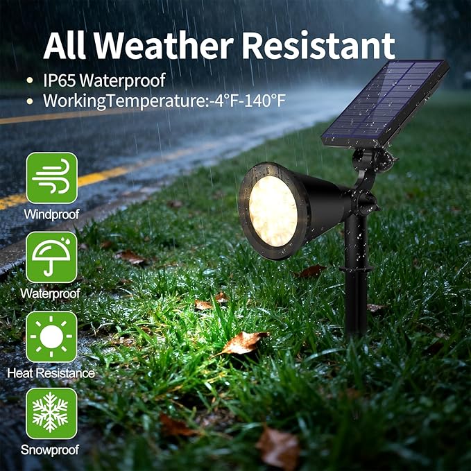 Solar Spot Lights Outdoor Waterproof, 18 LED Solar Powered Landscape Lighting Low Voltage Auto On/Off for Garden, Yard, Tree, Flag, Wall, Pathway, 4 Pack