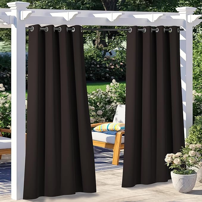 NICETOWN 2 Panels Patio Outdoor Curtains Waterproof, Thermal Insulated Rustproof Grommet Blackout Outdoor Indoor Window Treatments for Gazebo/Playground, W52 x L95 Inch, Brown