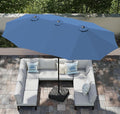 PHI VILLA 15ft Large Patio Umbrellas with Base, Outdoor Double-Sided Rectangle Market Umbrella for Pool Lawn Garden, Haze Blue