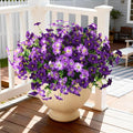 INQCMY Artificial Flowers for Outdoors Fake Plants Spring Decoration, 12 Bundles Faux Petunias UV Resistant Realistic Silk Flower for Outside Planters Patio Porch Yard Window Box (Double Purple)