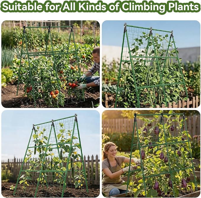 2 Pack Cucumber Trellis, 34"×48" Garden Trellis for Climbing Plants Outdoor, A-Frame Vegetable Trellis for Raised Bed, Support for Tomatoes, Squash, Zucchini, Vegetables & Flowers