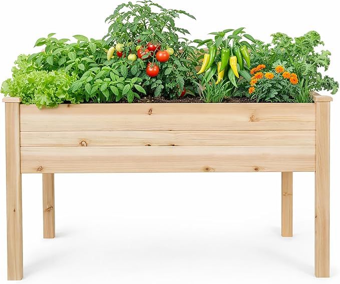 Backyard Expressions 48"x34" Raised Garden Bed - Elevated Wood Planter Box for Healthy Plant Growth, 440 lb Capacity - Natural Color