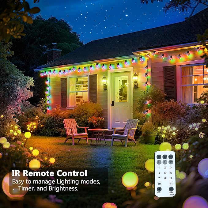Outdoor String Lights, 25ft 20 LED Bulbs Hanging Patio Lights Dimmable with Timer & Remote, Globe Bulb Shatterproof & Waterproof for Outdoor Indoor Backyard Balcony Decor - Warm White & Multi
