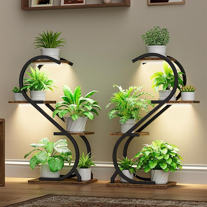 LATIBELL Plant Stand Indoor with Grow Light, 4 Tiered Metal Plant Shelf indoor, 29'' Plant Stands for Indoor Plants Multiple, Flower Stands for Indoor Plants Living Room, Patio, Balcony (2 Pack)