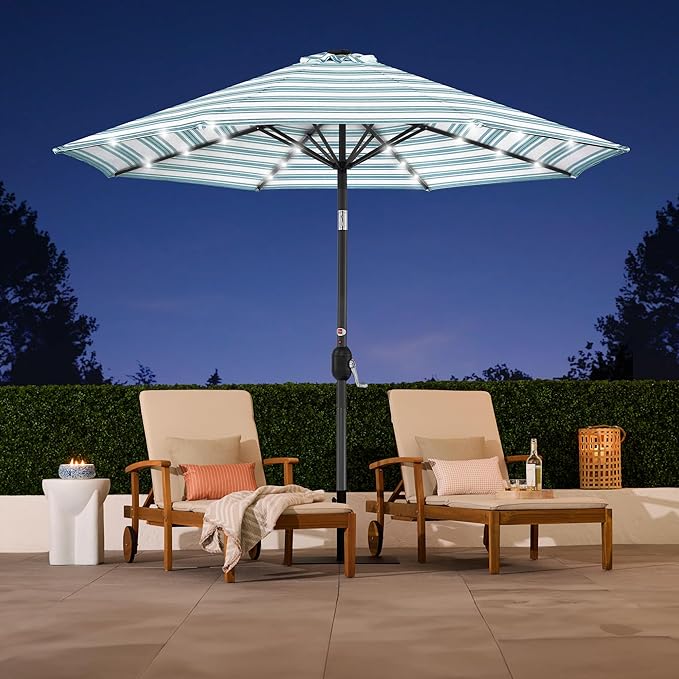 Best Choice Products 10ft Solar Polyester LED Lighted Patio Umbrella w/Tilt Adjustment and UV-Resistant Fabric