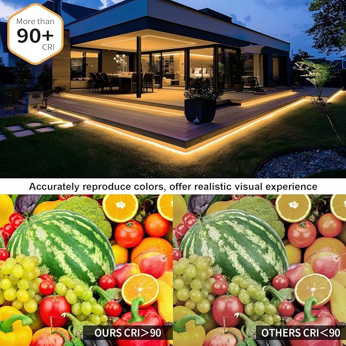 20ft COB Outdoor LED Strip IP67 Waterproof, 6500K Cold Whit DC24V Flexible LED Rope Strips with Remote & App Control Dimmable, DIY Lighting for Indoor, Outdoor, Bedroom, Garden, Patio