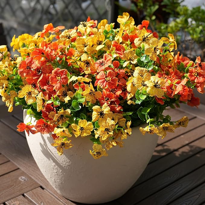 Artificial Flowers for Outdoor, UV Resistant Fake Silk Flowers, Realistic Faux Plants for Outside Indoor Porch Patio Window Box Planter Home Decor (14, Yellow)