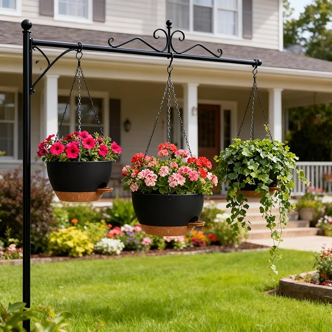 Set of 3-10 Inch Self Watering Hanging Planters for Indoor Outdoor，Hanging Plant Pots with Drainage & Removable Tray, Hanging Pots Holder for Ivy, Pothos, Ferns, Balcony & Patio, Black with Brown