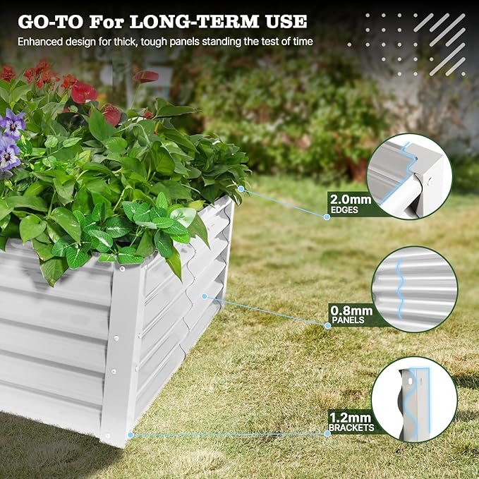 A ANLEOLIFE 4X4X1.5 ft Galvanized Raised Garden Beds Outdoor, Square Metal Planter Box for Planting Vegetables Flowers Herb, Anti-Rust & Easy-Setup, Antique White
