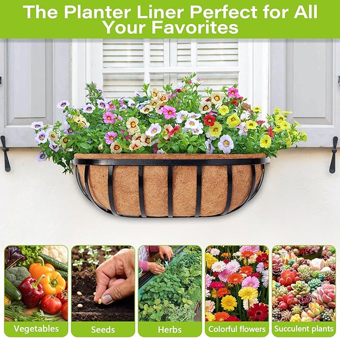 Legigo 4 Pack Trough Coco Liner for Planters- 30 Inch Window Box Liners Coconut Coir Basket Liners, Planter Box Coconut Liner for Window Flower Box Pots, Fence Trough Planter, Wall Planter Basket