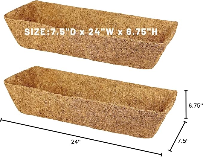 4 Pack 24 Inch Trough Coconut Liners for Window Box Deck Planter Natural Coco Fiber Replacement Liner for Outdoor Plants Rectangular Coir Planters for Porch Balcony Garden Decor