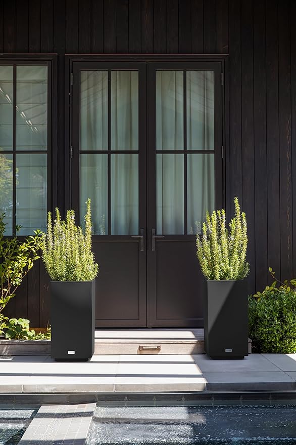 Veradek Block Series Pedestal Planter - Tall Planter for Indoor or Outdoor Front Porch | All-Weather Use with Removable Insert Bucket | Modern Décor for Flowers, Tall Trees, Faux Plants