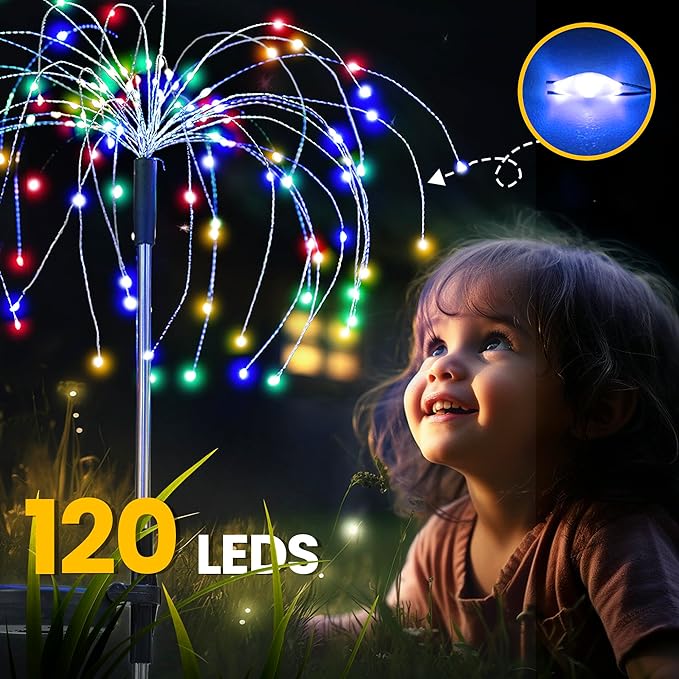 GIGALUMI Garden Decor Outdoor Lights 120LED 8Pack, Solar Garden Lights for Christmas Outside Fairy Firework Decorative,Solar Powered for Yard Pathway Flowerbed Planter Balcony Patio Decor (Multicolar