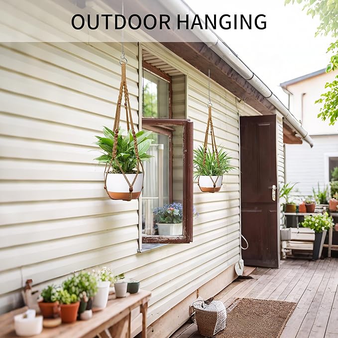 Macrame Plant Hanger - Fits 6 to 15 inches Pots for Indoor Outdoor, 43 Inch, Set of 2, Brown (POTS NOT Included)