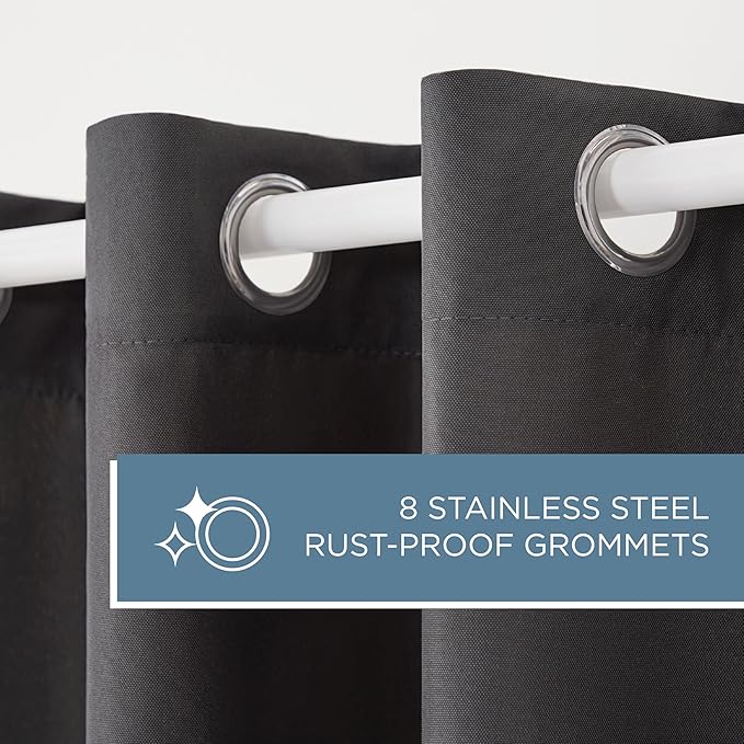 TOWN & COUNTRY BASICS Cabana Solid Heavyweight Indoor Outdoor Curtains, Light Filtering Opacity with Grommet Top, Water Repellent, 2-Pack Set, 54"x96", Charcoal (Pack of 6)