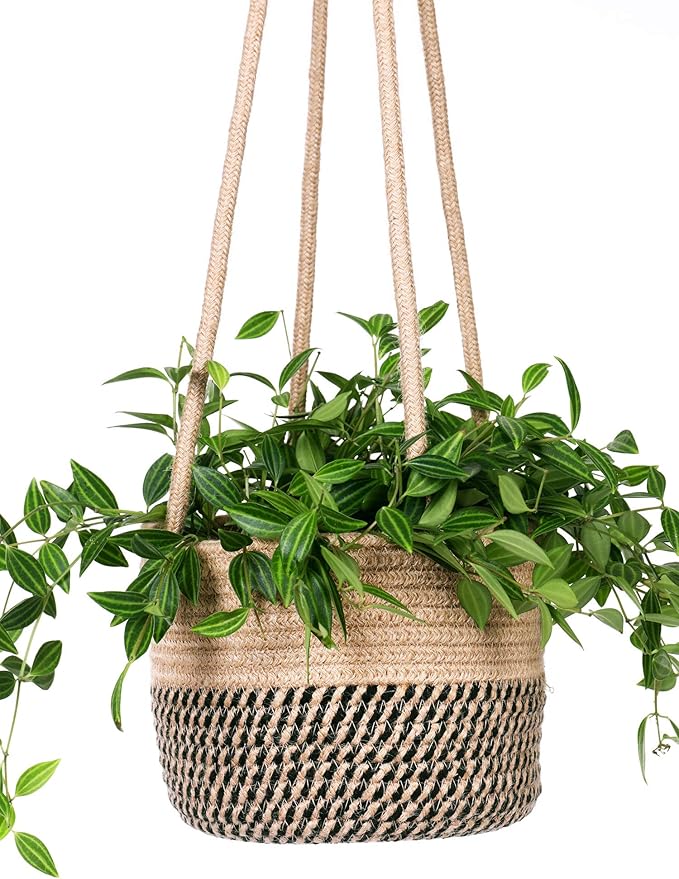 Hanging Planter Basket Jute Rope Woven Plant Hangers Indoor Hanging Plant Holder Up to 7" Pot Macrame Modern Storage Organizer Home Decor (Jute)