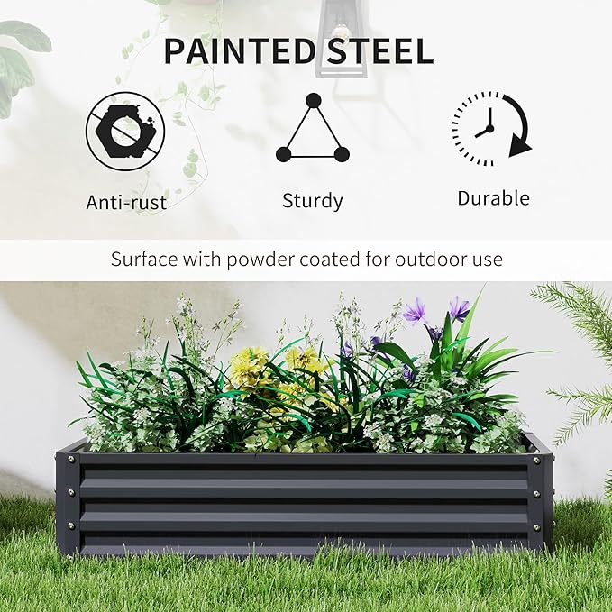 Outsunny Galvanized Raised Garden Bed, 4' x 2' x 1' Metal Planter Box, for Growing Vegetables, Flowers, Herbs, Succulents, Gray