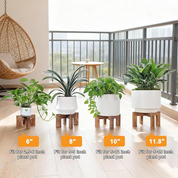 Plant Stand, Indoor/Outdoor Wood Plant Holder, Single Flower Pot Stand, Sturdy Planter Stands (Walnut, Fit 2.5-6 inch pots)