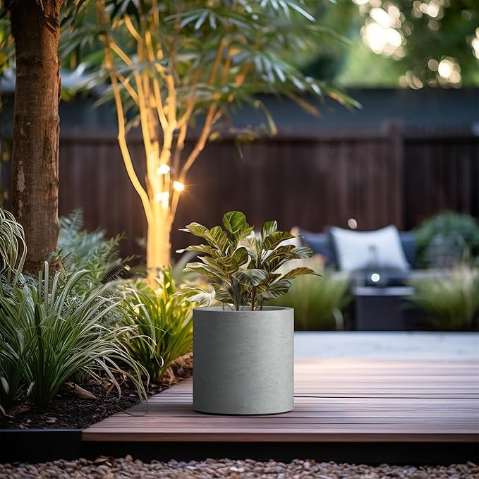 Kante 12.6" Dia Round Concrete Planter, Modern Style Large Cylindrical Plant Pot with Drainage Hole and Rubber Plug for Indoor Outdoor Patio, Natural Concrete