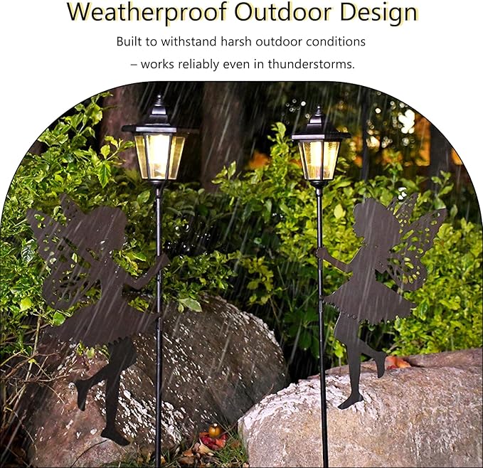 Solar Fairy Garden Stake Decorative Lantern Outdoor Waterproof, 2-Pack Solar Courtyard Lawn Decorative Lights,Outdoor Garden Statue Lights (Warm Lighting)