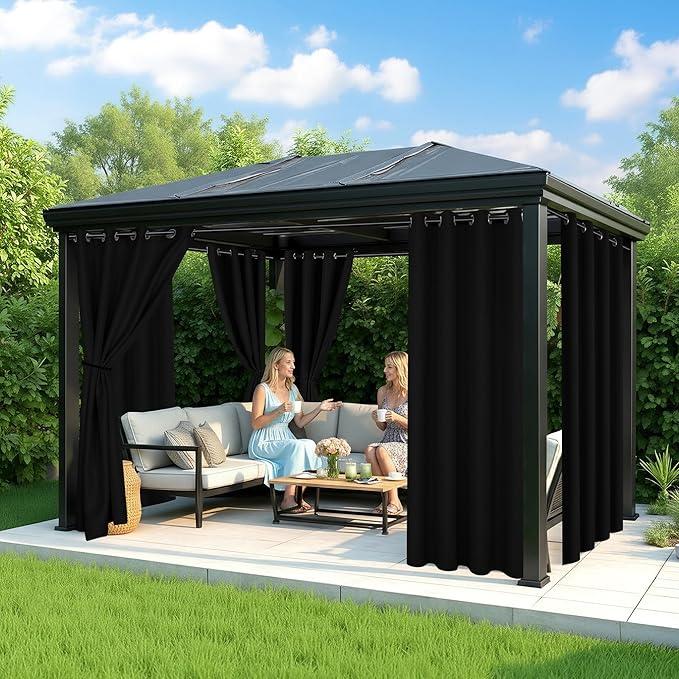 Black Outdoor Curtains for Patio Waterproof - 6 Panels Privacy Weatherproof Outside Curtains with Grommets for Pergola, Gazebo, Porch, Cabana, Balcony, 54 x 108 Inch
